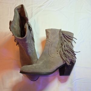 Sam Edelman Louie Fringe Suede Ankle Boots - Tan Size 8.5